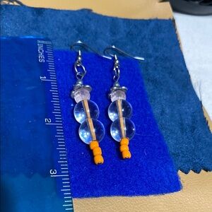 Clear and Orange Beaded Earrings